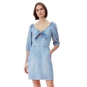 La Vie Rebecca Taylor Denim Drapey Puff Sleeve Mini Dress Size Medium